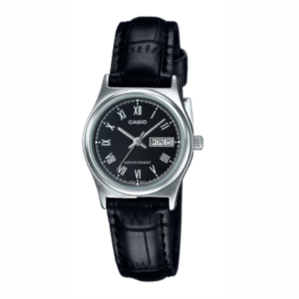Casio General LTP-V006L-1B Quartz Silver-Tone Stainless Steel Case Black Leather Strap Women's Watch